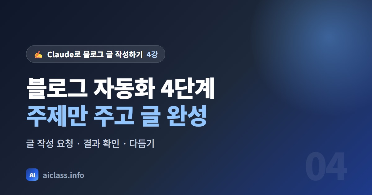 Claude 블로그 글 자동화 4단계 주제만 주고 글 완성하기 강의 대표 이미지