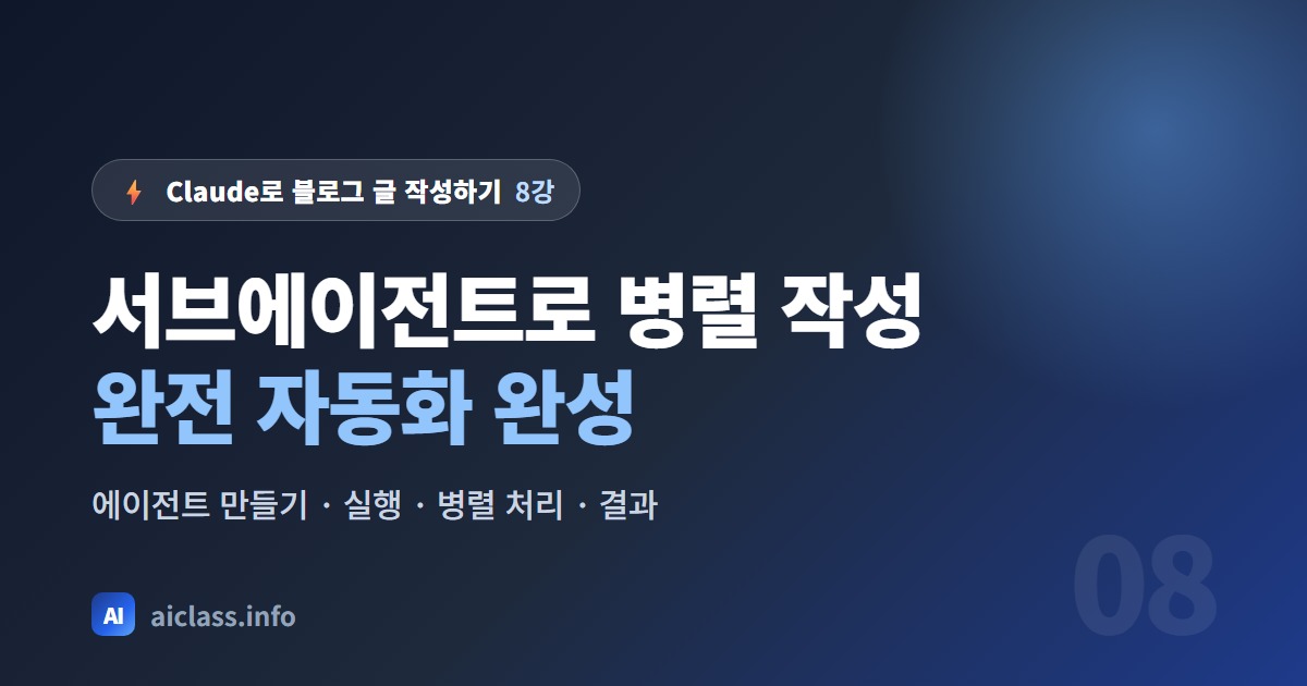 Claude 서브에이전트로 블로그 글 병렬 작성 완전 자동화 강의 대표 이미지